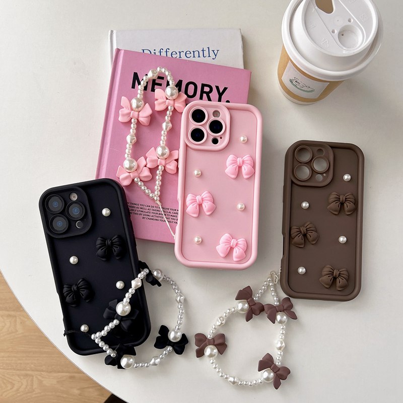 Phone Cases Motorola Edge 2025 - Casing Ponsel Tali Rantai Mutiara Pita