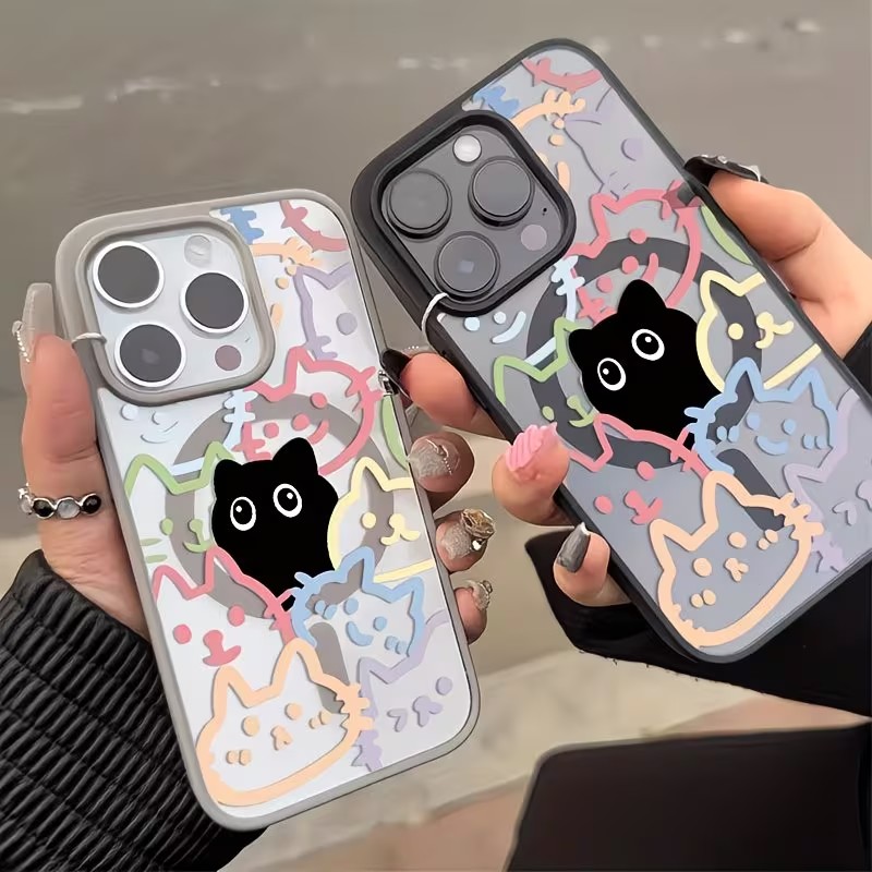 Phone Cases With Magnet - Casing Ponsel Magnetik Bergambar Kucing Kartun